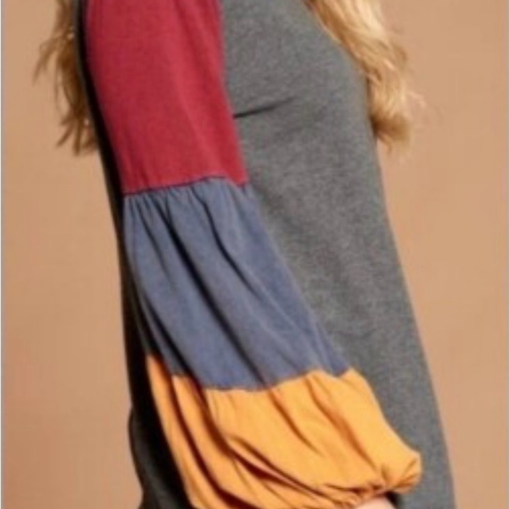 Oddy Color Block Pullover Balloon Sleeve Top Size L - Picture 7 of 10